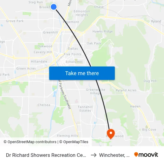 Dr Richard Showers Recreation Center to Winchester, TN map