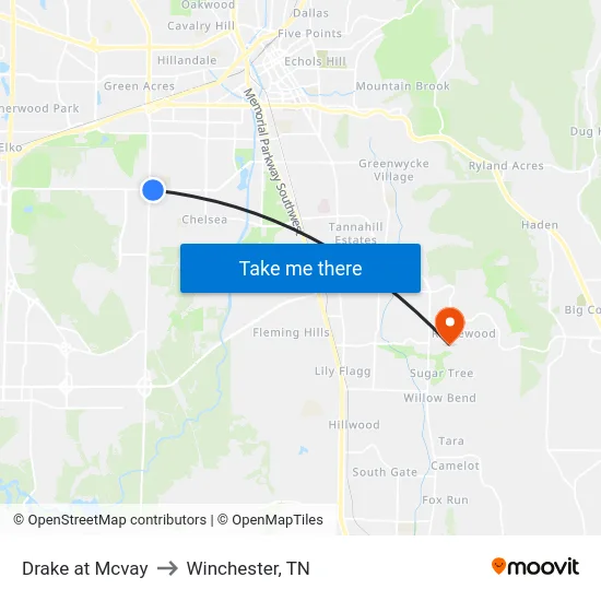 Drake at Mcvay to Winchester, TN map