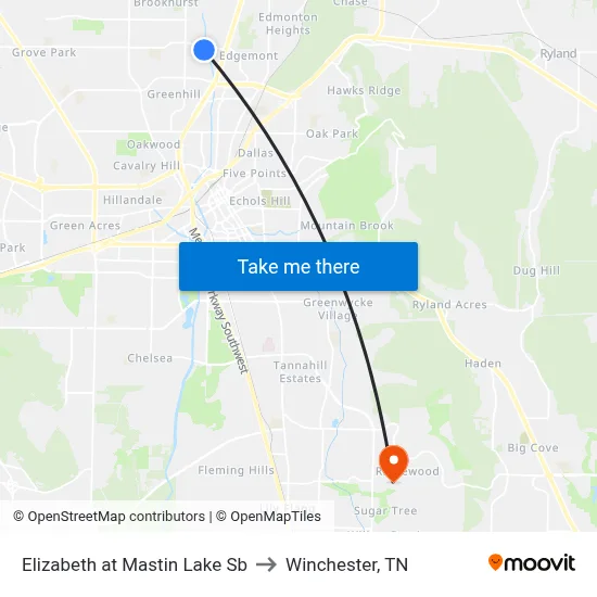 Elizabeth at Mastin Lake Sb to Winchester, TN map