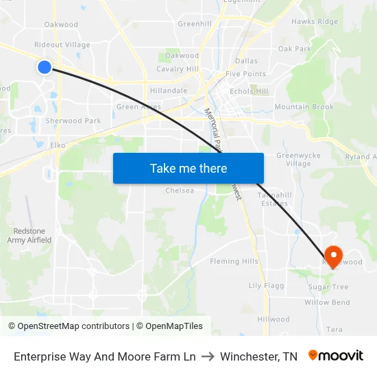 Enterprise Way And Moore Farm Ln to Winchester, TN map