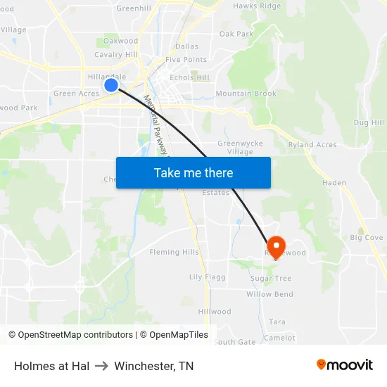 Holmes at Hal to Winchester, TN map