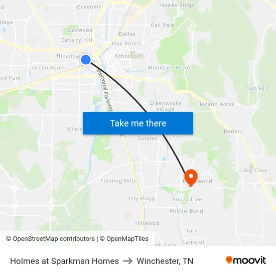Holmes at Sparkman Homes to Winchester, TN map
