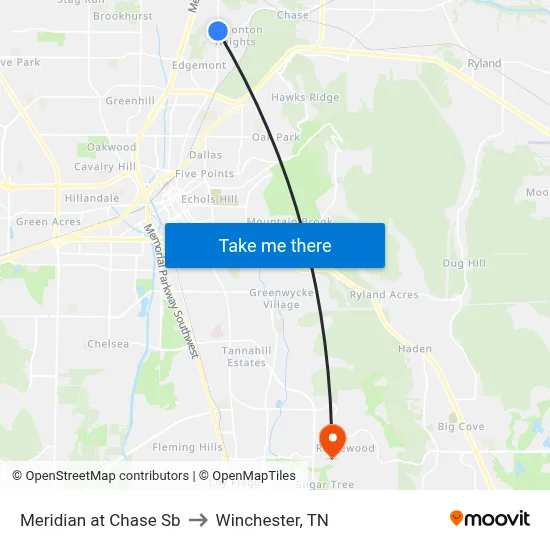 Meridian at Chase Sb to Winchester, TN map