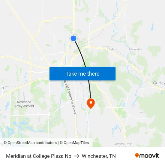 Meridian at College Plaza Nb to Winchester, TN map