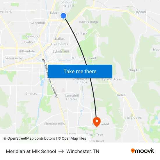Meridian at Mlk School to Winchester, TN map
