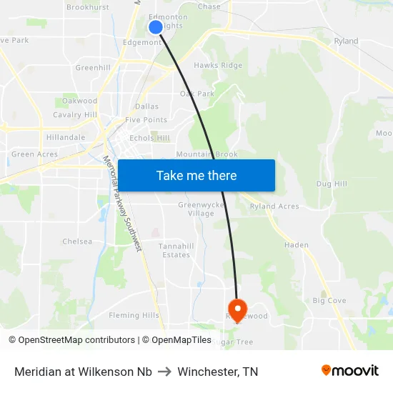 Meridian at Wilkenson Nb to Winchester, TN map