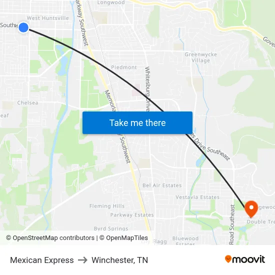 Mexican Express to Winchester, TN map