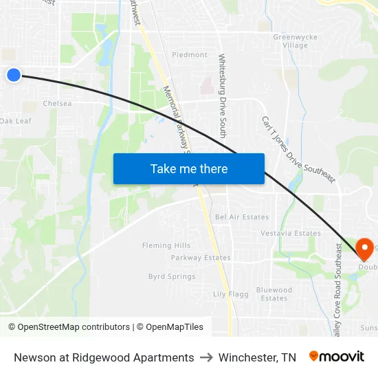 Newson at Ridgewood Apartments to Winchester, TN map