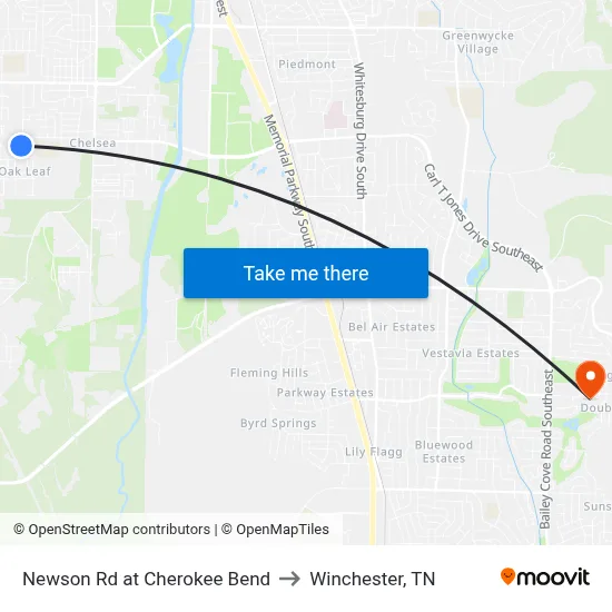 Newson Rd at Cherokee Bend to Winchester, TN map