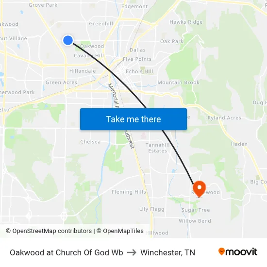 Oakwood at Church Of God Wb to Winchester, TN map