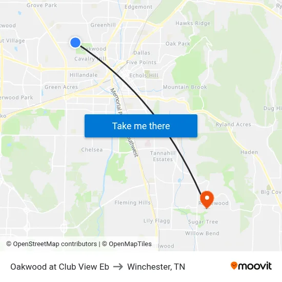 Oakwood at Club View Eb to Winchester, TN map