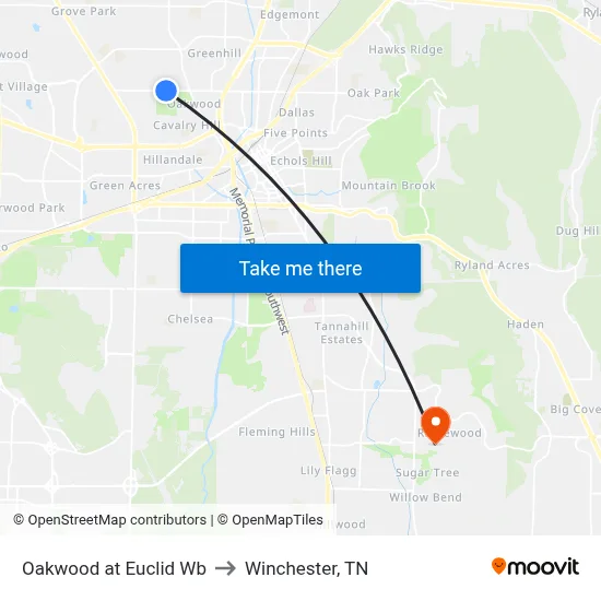 Oakwood at Euclid Wb to Winchester, TN map