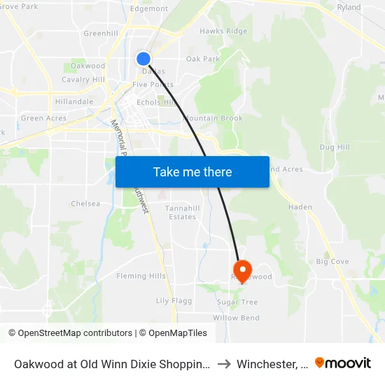 Oakwood at Old Winn Dixie Shopping Ctr. to Winchester, TN map