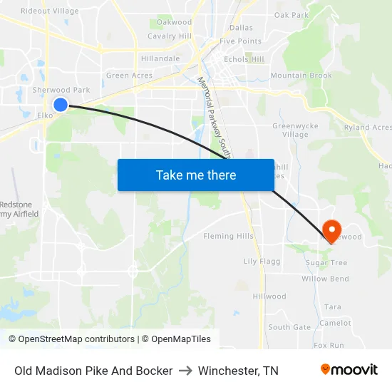 Old Madison Pike And Bocker to Winchester, TN map