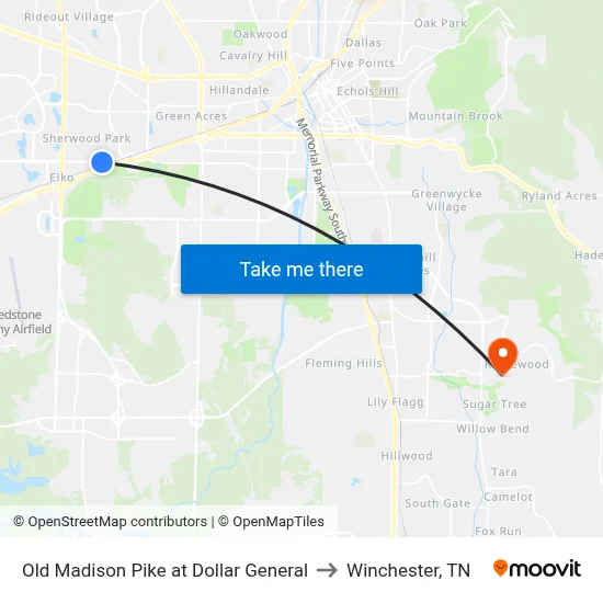 Old Madison Pike at Dollar General to Winchester, TN map