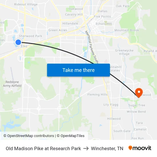 Old Madison Pike at Research Park to Winchester, TN map