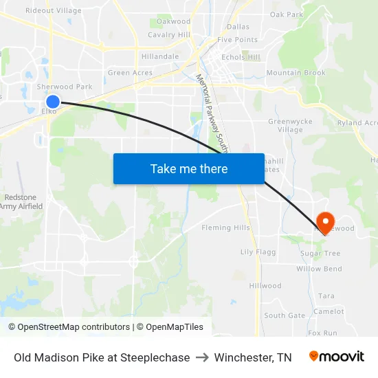 Old Madison Pike at Steeplechase to Winchester, TN map