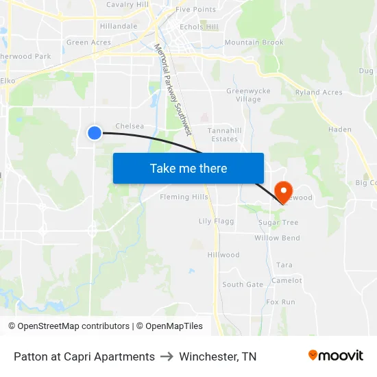Patton at Capri Apartments to Winchester, TN map