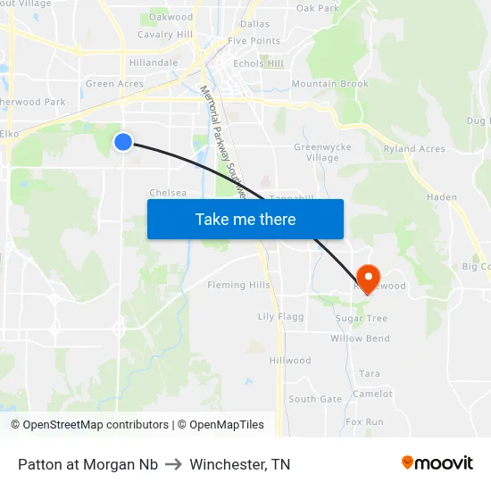Patton at Morgan Nb to Winchester, TN map