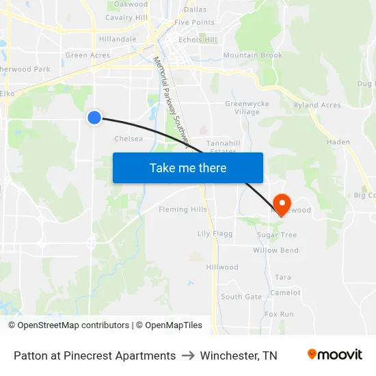 Patton at Pinecrest Apartments to Winchester, TN map