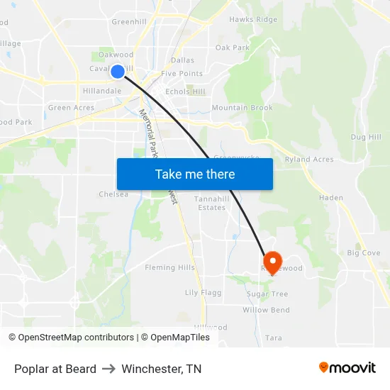 Poplar at Beard to Winchester, TN map