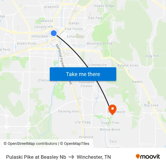 Pulaski Pike at Beasley Nb to Winchester, TN map