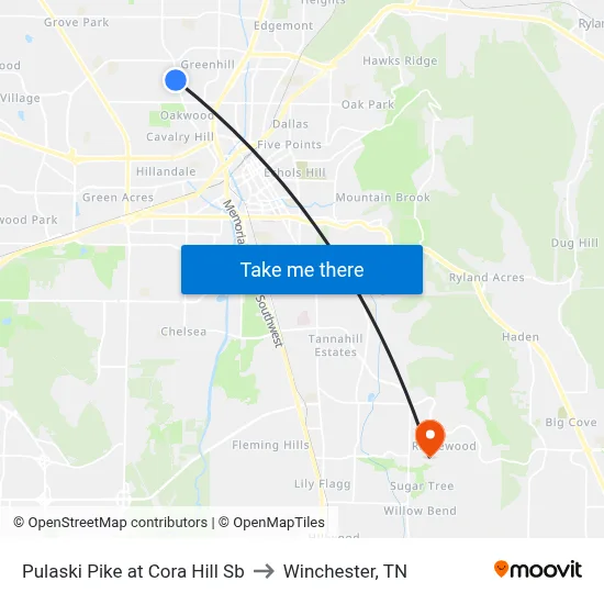 Pulaski Pike at Cora Hill Sb to Winchester, TN map