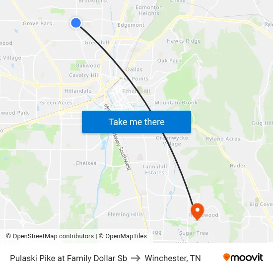 Pulaski Pike at Family Dollar Sb to Winchester, TN map
