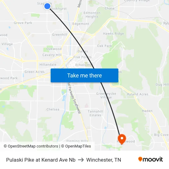 Pulaski Pike at Kenard Ave Nb to Winchester, TN map