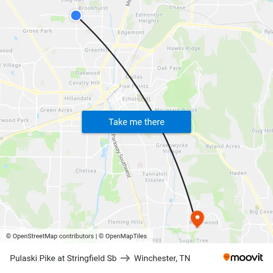 Pulaski Pike at Stringfield Sb to Winchester, TN map