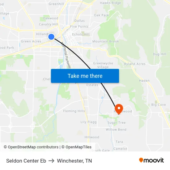 Seldon Center Eb to Winchester, TN map