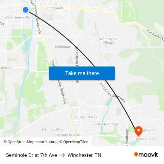 Seminole Dr at 7th Ave to Winchester, TN map