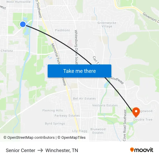 Senior Center to Winchester, TN map
