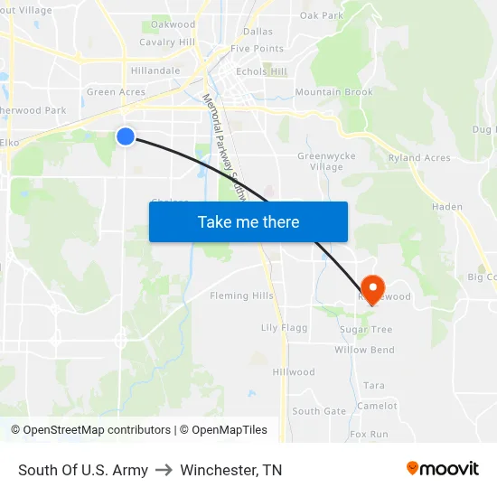 South Of U.S. Army to Winchester, TN map