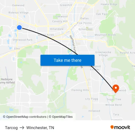 Tarcog to Winchester, TN map