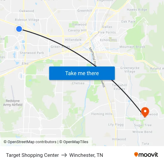 Target Shopping Center to Winchester, TN map