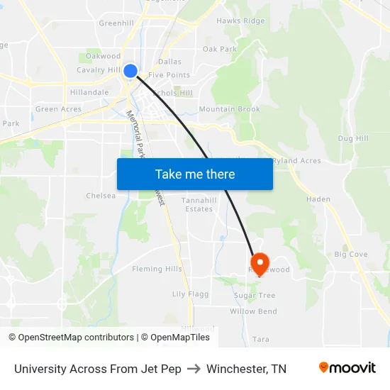 University Across From Jet Pep to Winchester, TN map