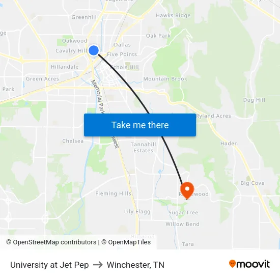 University at Jet Pep to Winchester, TN map