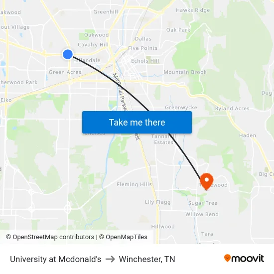 University at Mcdonald's to Winchester, TN map