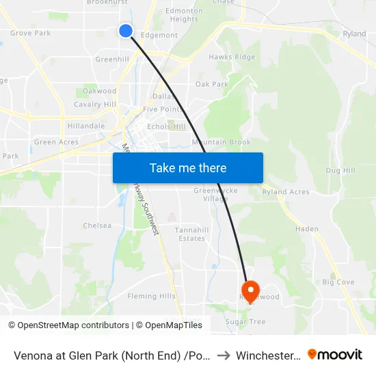 Venona at Glen Park (North End) /Post Office to Winchester, TN map