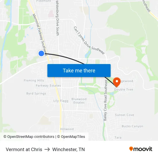 Vermont at Chris to Winchester, TN map