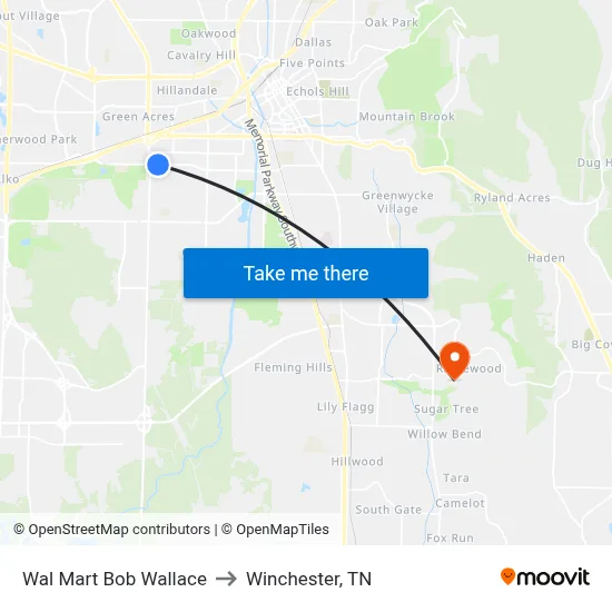 Wal Mart Bob Wallace to Winchester, TN map