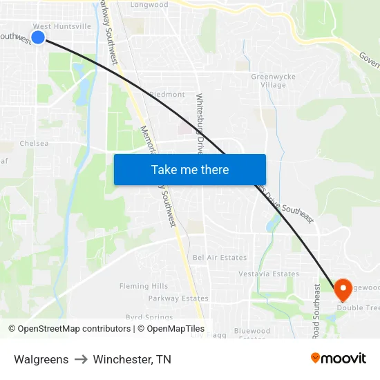 Walgreens to Winchester, TN map