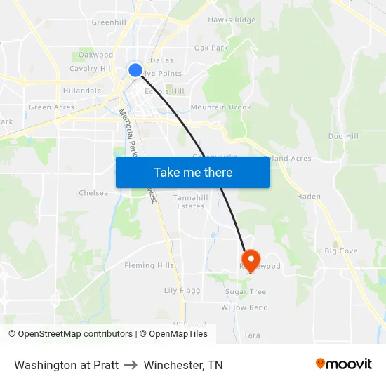 Washington at Pratt to Winchester, TN map