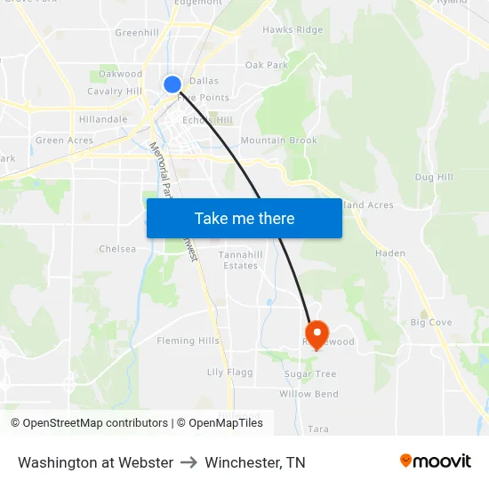 Washington at Webster to Winchester, TN map