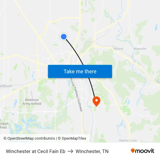 Winchester at Cecil Fain Eb to Winchester, TN map