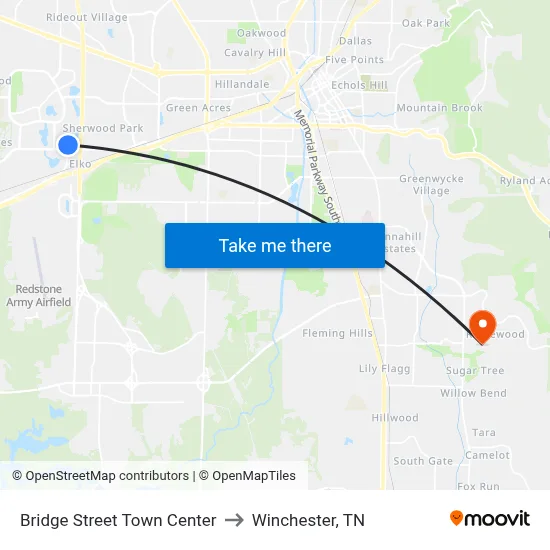 Bridge Street Town Center to Winchester, TN map