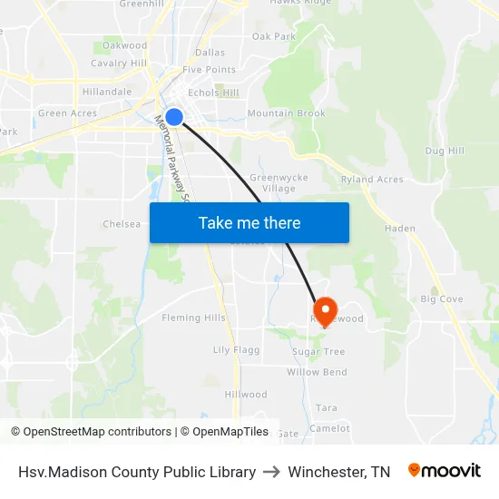 Hsv.Madison County Public Library to Winchester, TN map