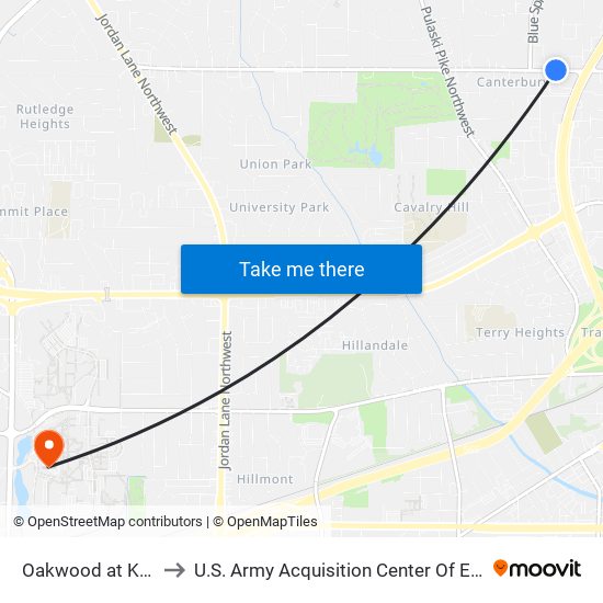 Oakwood at Kroger to U.S. Army Acquisition Center Of Excellence map