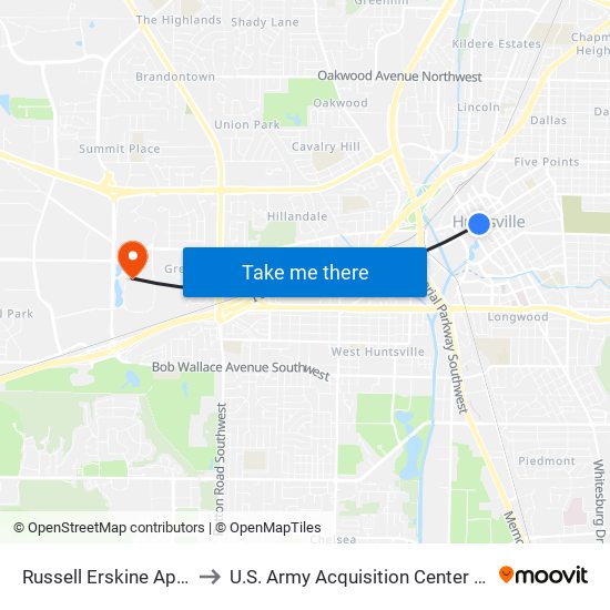 Russell Erskine Apartments to U.S. Army Acquisition Center Of Excellence map